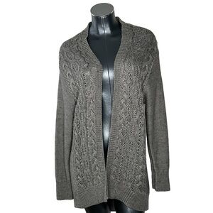 DKNY Jeans High Low Open Front Long Grey Knit Cardigan Sweater Women's Size M